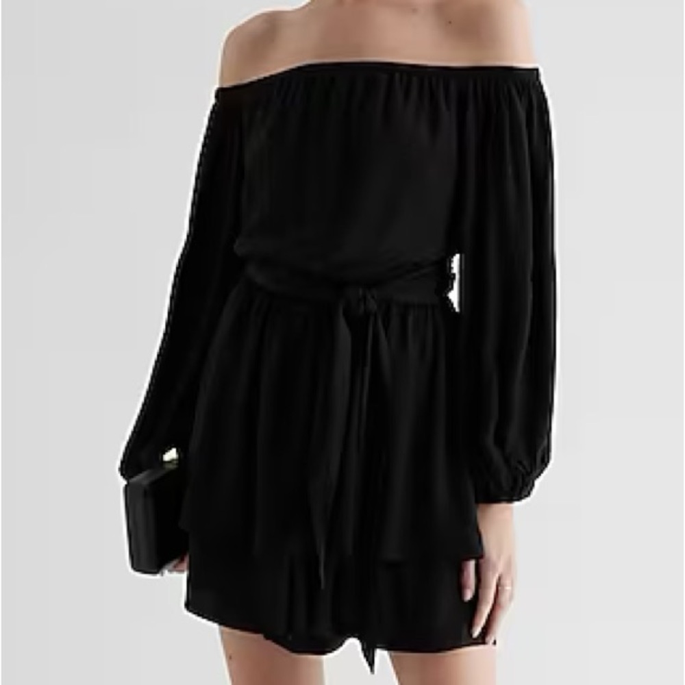 Express Long Sleeve Tie Waist Ruffle Romper